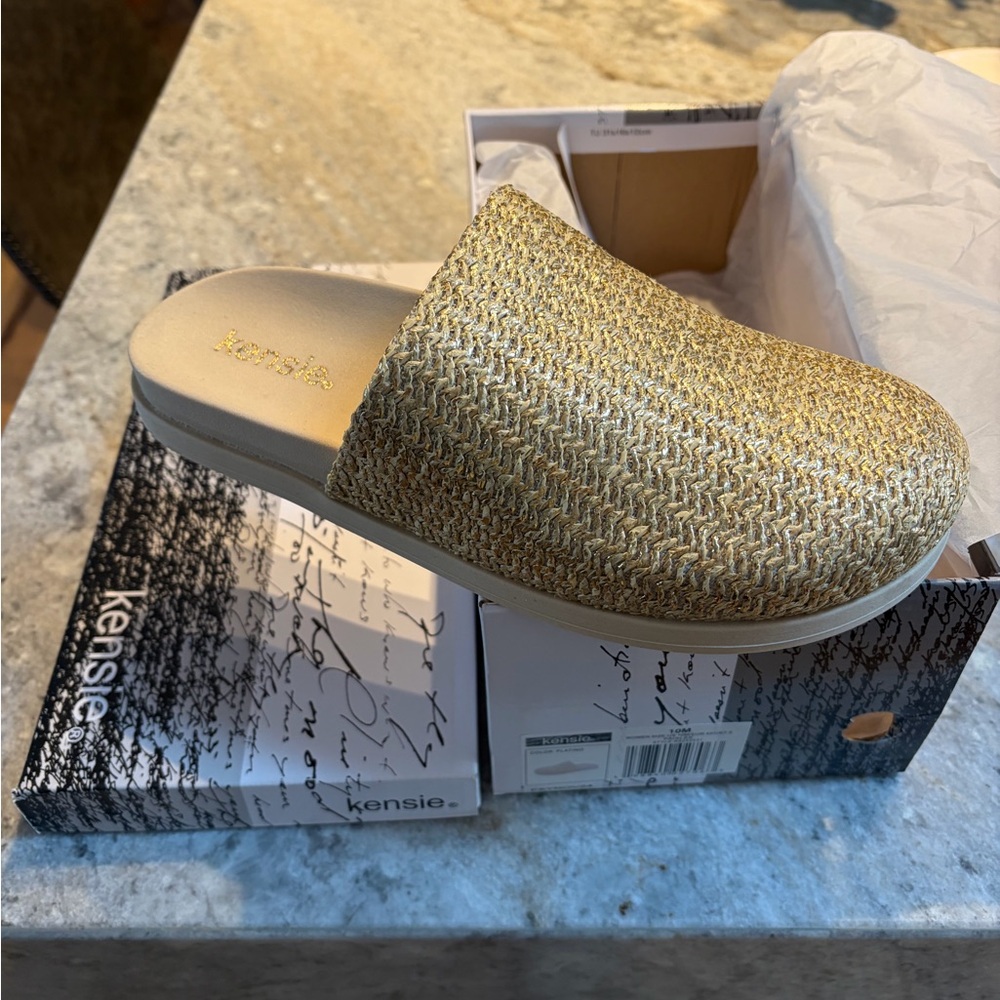 Kensie Metallic Gold Woven Mules